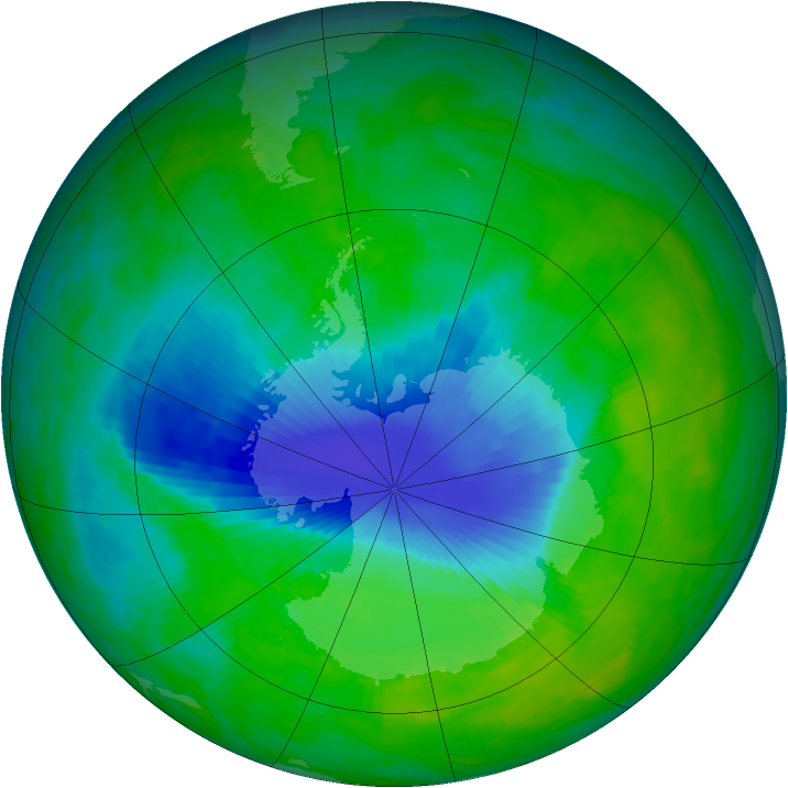 Antarctic ozone map for 03 December 1992